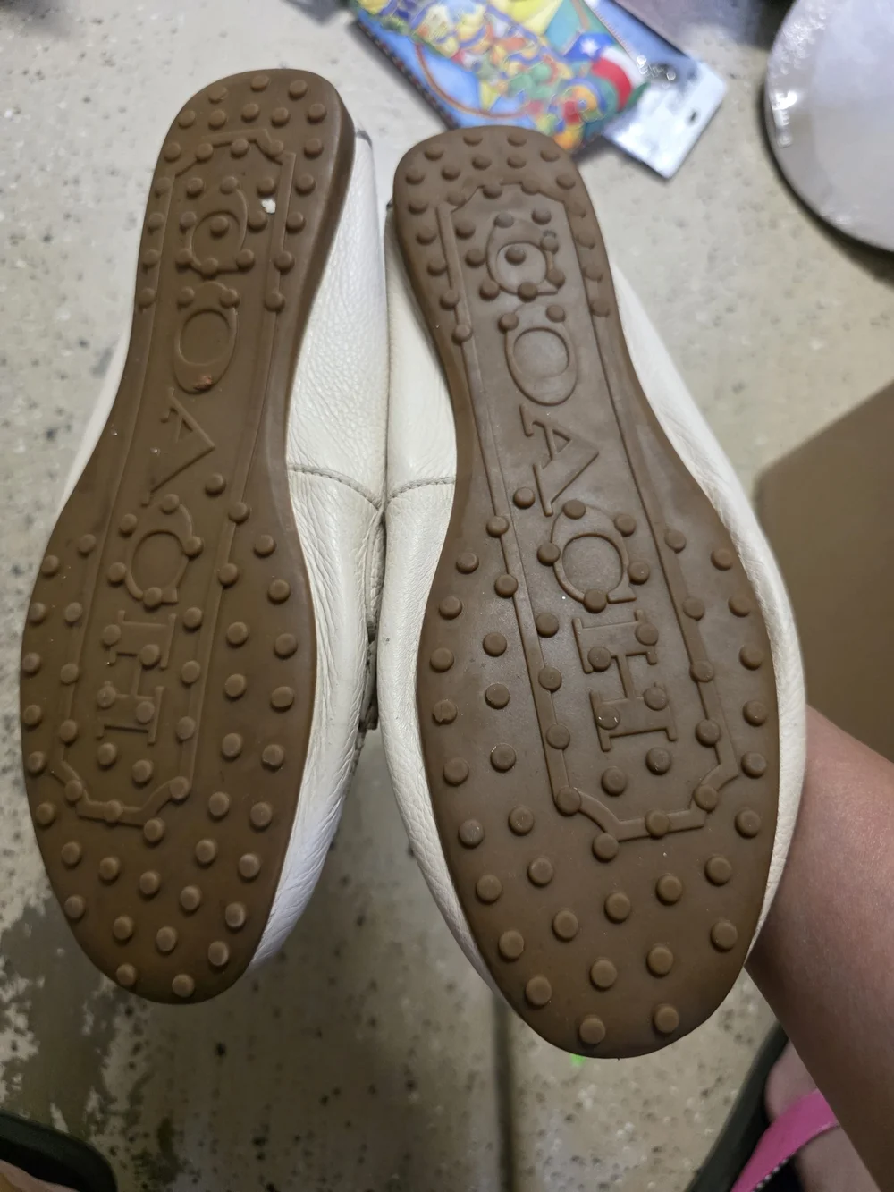 Coach Cream Leather Women's Loafers with Silver Plaques